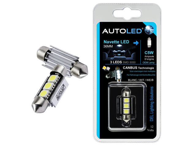 Ampoule Navette 42mm C5W/C10W Canbus 3 LEDS Blanc