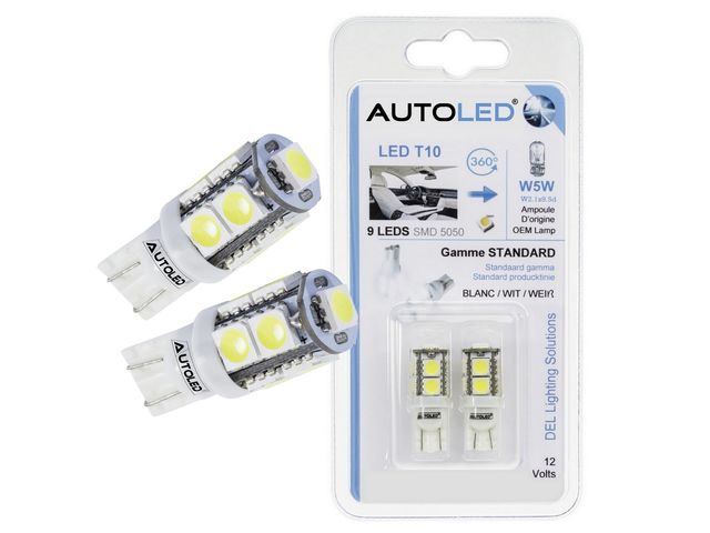 Ampoules LED T10 (w5w) - 9 Leds blanc