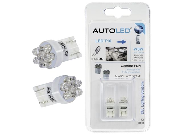 Ampoules LED W5W BLANC (la paire) T10 6 LEDS FISHER, AUTOLED de AUTOLED :  informations et documentations