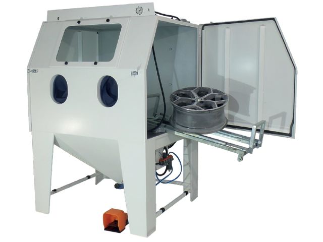 Cabine de sablage d'atelier électropneumatique avec aspiration intégrée,  capacité 890 L