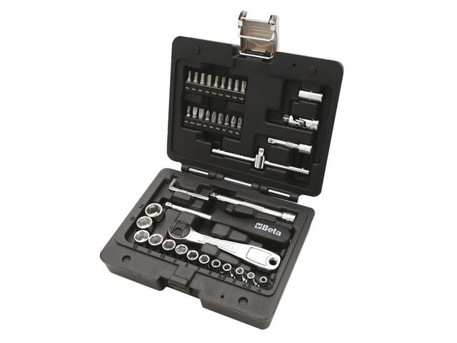 BETA 021151234 - 2115PVU/2 Boîte à outils en plastique avec plateau et bacs  de rangement amovibles et assortiment de 49 outils à usage universel