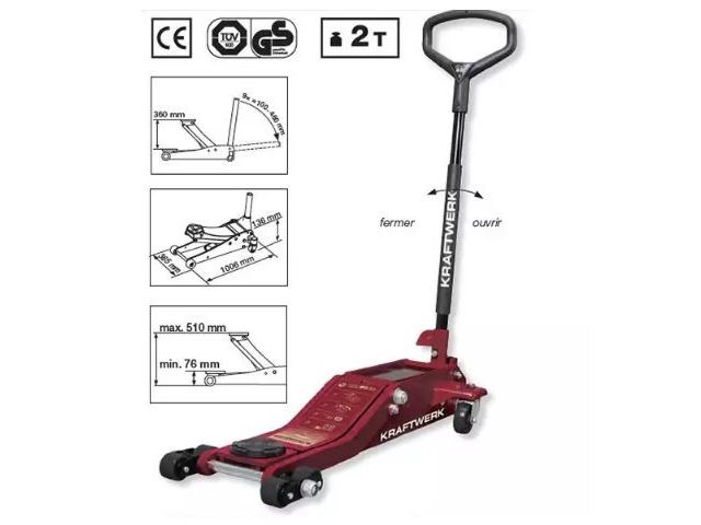 1 cric hydraulique rouleur 2 t + 2 chandelles 2 t