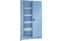 Armoire à 2 portes battantes en tôle pleine charnière, 4 rayons | KEY Lock Bleu clair RAL 5012