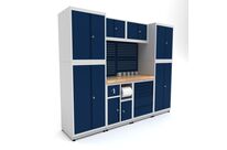 Établi d&amp;#039;atelier industriel 2480 mm PRACO M T17 - Plateau en hêtre massif - Éclairage LED - Tiroirs et armoire MW Tools PRAM2480T17