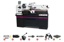 Tour à métaux hauteur des pointes 165 mm entre-pointes 1000 mm alésage 38 mm 1,5 kW 400V avec accessoires essentiels Optiturn TM3310D PACK