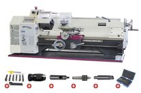 Tour à métaux d&#039;établi hauteur des pointes 125 mm entre-pointes 550 mm alésage 21 mm 0,75 kW 400V 6 vitesses avec accessoires Optiturn TU2406 PACK 400V