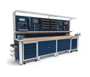 Établi d'atelier industriel 3700 mm PRACO W T72 - Plateau en hêtre massif - Éclairage LED - Tiroirs et armoire MW Tools PRAW3700T72