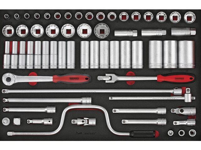 Jeu de douilles et accesoires Foam4x4 tray 1/2 8-36mm 63 pièces Teng Tools TTESK63
