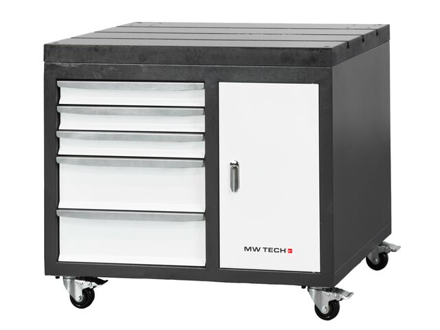 Etabli mobile avec plateau en fonte 900x600x800 mm avec 1 porte et 5 tirroirs MW-Tech SF-WBD2