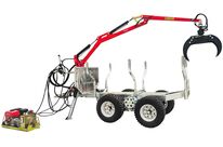 Remorque à bois forestière double essieu avec assistance à la traction 2000 kg et grue hydraulique de 3,4 m - Moteur essence 9ch Torros AHR2005HWG