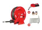 Pack enrouleur Diesel 10 m Ø 3/4 20 bars Acier peint avec pistolet, raccord tournant et plaque de montage MW Tools SHD3410 SET2