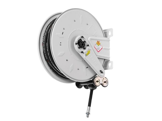 Enrouleur Graisse 12 m ø 3/8 400 bars Acier Peint avec enroulement automatique et support mural fixe Raasm RA.8390.501