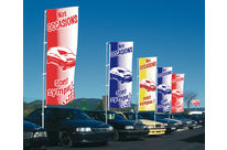 Mâts et drapeaux avec texte &quot;NOS OCCASIONS SONT SYMPAS&quot; | Kit Sympa