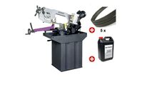 Scie à ruban pour métaux 0-60° capacité de coupe ronde 225 mm 1,1 kW 400V 2 vitesses y compris 5 lames de scie et bidon de 5L Optisaw S275P PACK 1