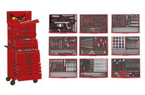 Servante d&amp;#039;atelier complète rouge 19 tiroirs set en mousse 411 outils Teng Tools TCEMM411RED