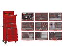 Servante d&#039;atelier complète rouge 19 tiroirs set en mousse 411 outils Teng Tools TCEMM411RED