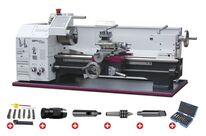 Tour à métaux d&#039;établi hauteur des pointes 125 mm entre-pointes 550 mm alésage 26 mm 0,75 kW 400V 6 vitesses avec accessoires Optiturn TU2506 PACK 400V