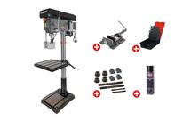Perceuse à colonne professionnelle jusque ø 32 mm CM4 1,5 kW 230V + accessoires indispensables et unité d&#039;arrosage Torros DF34M PACK PRO