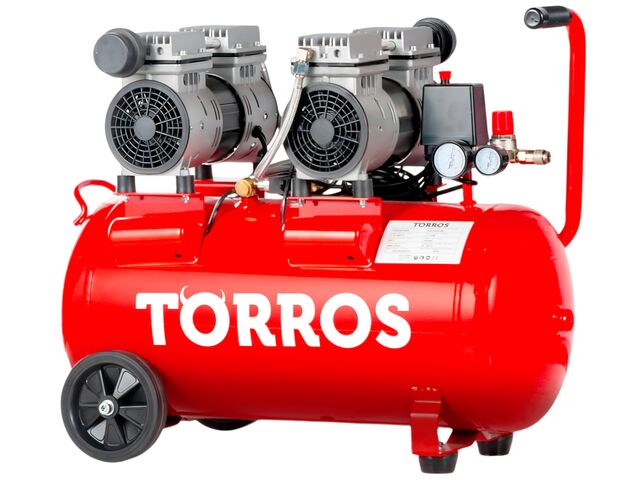 Compresseur silencieux sans huile cuve 50 L 1,5 kW / 2 Ch 280 L/min 8 bar 78 dB(A) 230 V Torros TC502810MS