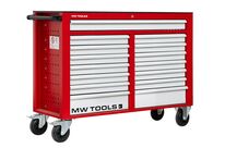 Servante d&amp;#039;atelier 15 tiroirs rouge et grise XXL 1415 mm robuste en acier soudé verrouillable roues ø125 mm MW Tools GW115