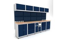 Établi d&amp;#039;atelier industriel 3100 mm PRACO M T26 - Plateau en hêtre massif - Éclairage LED - Tiroirs et armoire MW Tools PRAM3100T26