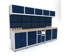 Établi d'atelier industriel 3100 mm PRACO M T26 - Plateau en hêtre massif - Éclairage LED - Tiroirs et armoire MW Tools PRAM3100T26