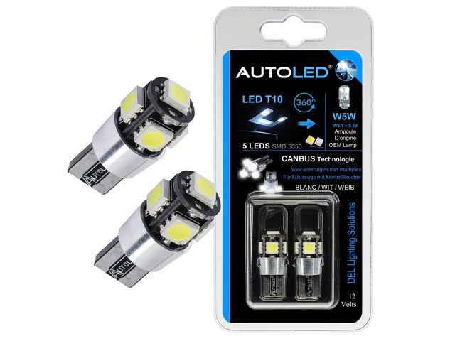 Ampoules LED T10 (W5W) Canbus 5 LEDS Blanc | AUTOLED