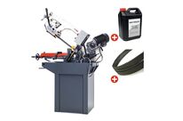 Scie à ruban pour métaux 0-60° capacité de coupe ronde 225 mm 1,5 kW 400V 2 vitesses avec 5 lames de scie et 5L d&#039;huile de refroidissement Torros SC280G PACK 1