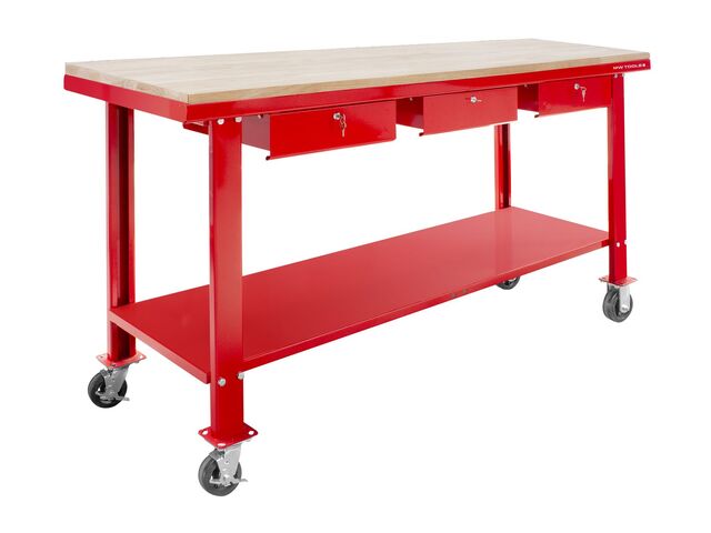Établi 200 cm avec roues plateau MDF 3 tiroirs MW Tools DER2000WR
