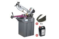 Scie à ruban pour métaux 0-45° capacité de coupe ronde 170 mm 0,75 kW 400V 2 vitesses y compris 5 lames de scie et bidon de 5L Optisaw S210G PACK 1