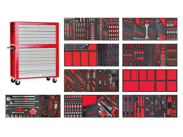 Servante d'atelier complète large avec coffre top XXL 729 outils MW Tools MWE799G36
