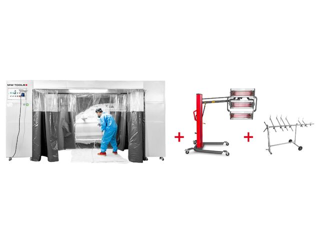 Cabine de peinture mobile avec sécheur de peinture infrarouge 3300W + support rotatif MW Tools MSC3600PACK1