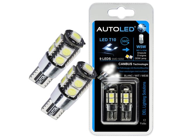 Ampoules LED T10 (W5W) Canbus / Anti-erreur 9 LEDS Blanc | AUTOLED