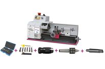 Tour à métaux d&amp;#039;établi hauteur des pointes 75 mm entre-pointes 265 mm alésage 11 mm 0,45 kW 230V avec accessoires Optiturn TU1503V PACK
