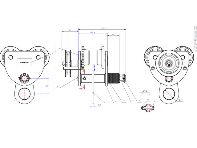 Chariot porte-palans 1 t avec entraînement par chaîne MW Tools HNRKG1T