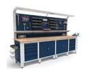 Établi d'atelier industriel 3100 mm PRACO W T75 - Plateau en hêtre massif - Éclairage LED - Tiroirs et armoire MW Tools PRAW3100T75