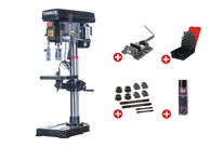 Perceuse d&#039;établi professionnelle jusque ø 20 mm CM2 600W 230V + étau de perçage jeu de boulons jeu mêches aérosol Torros DT20M PACK