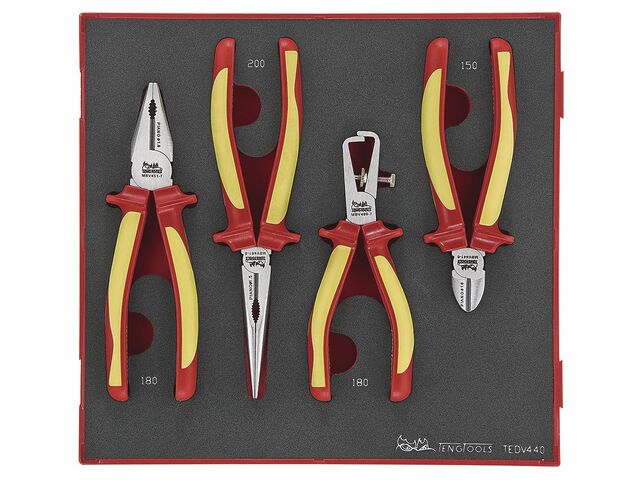Jeu de pinces isolées 1000V Foam2 tray 4 pièces Teng Tools TEDV440-1