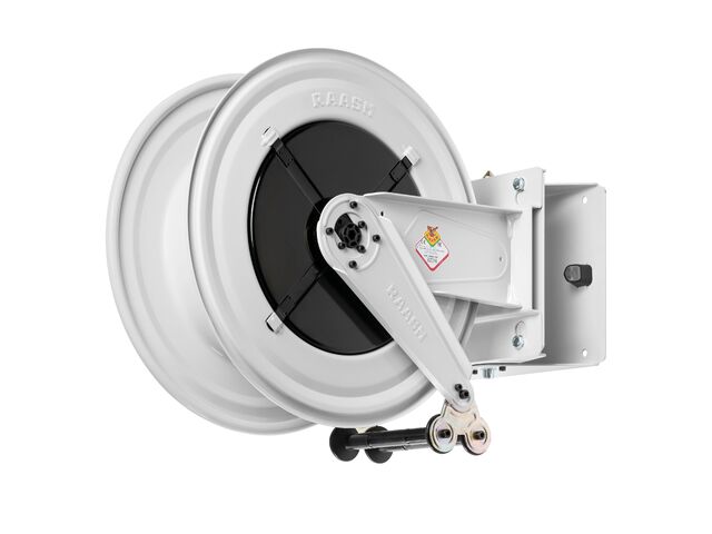 Enrouleur huile ø 1 150 bars Acier Peint avec enroulement automatique et support mural pivotant Raasm RA.8550.405