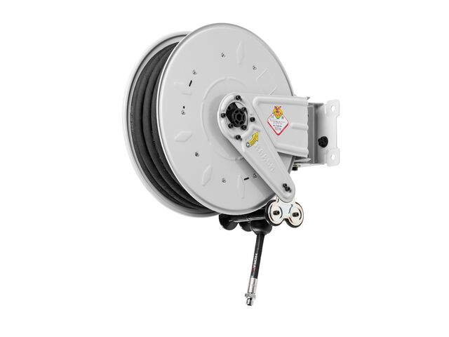 Enrouleur Graisse 16 m ø 3/8 400 bars Acier Peint avec enroulement automatique et support mural pivotant Raasm RA.8380.502