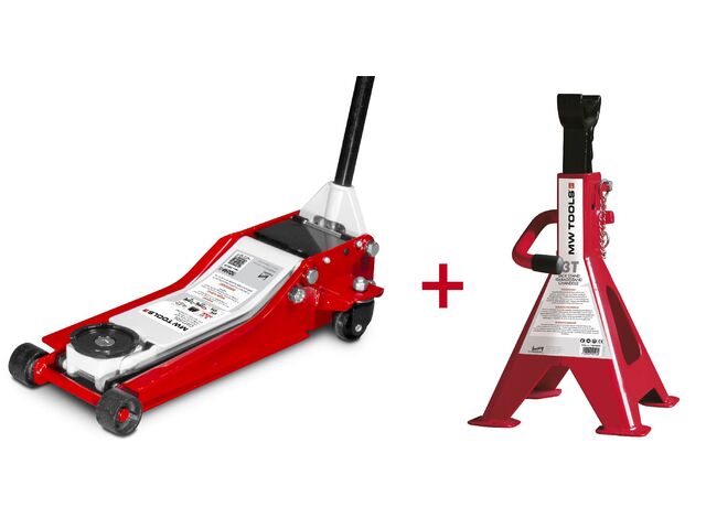Pack cric 2,5T extra bas avec double pompe + paire de chandelles 3T MW Tools CAT25DL SET3