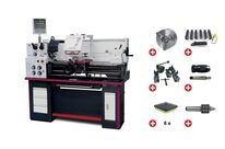 Tour à métaux hauteur des pointes 165 mm entre-pointes 830 mm alésage 38 mm 1,5 kW 400V avec accessoires essentiels Optiturn TH3309D PACK