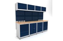 Établi d&amp;#039;atelier industriel 2480 mm PRACO M T16 - Plateau en hêtre massif - Éclairage LED - Tiroirs et armoire MW Tools PRAM2480T16