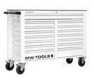 Servante d&#039;atelier 15 tiroirs blanche XXL 1415 mm robuste en acier soudé verrouillable roues ø125 mm MW Tools GW115W