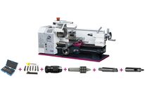 Tour à métaux d&amp;#039;établi hauteur des pointes 100 mm entre-pointes 300 mm alésage 21 mm 0,6 kW 230V avec acessoires Optiturn TU2004V PACK