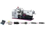 Tour à métaux d'établi hauteur des pointes 100 mm entre-pointes 300 mm alésage 21 mm 0,6 kW 230V avec acessoires Optiturn TU2004V PACK