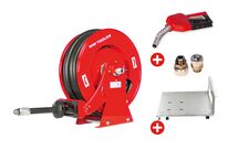 Pack enrouleur Diesel 15 m Ø 3/4 20 bars Acier peint avec pistolet, raccord tournant et plaque de montage MW Tools SHD3415 SET2