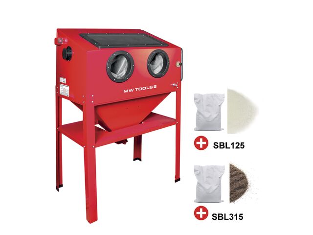 PACK Cabine de sablage 220 L avec 25 kg de perles de verre et 25 kg de corindon brun MW Tools CAT410SET