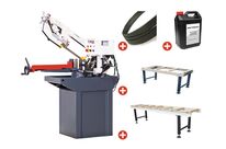 Scie à ruban pour métaux 0-60° capacité 225 mm 1,11 kW 230V avec 2 convoyeurs 1M et 2M 5 lames de scie et 5L d&#039;huile de refroidissement Torros SC280V PACK 2