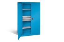 Armoire à charges lourdes avec portes battantes 3 rayons, 2 tiroirs | KEY Lock RAL 5012